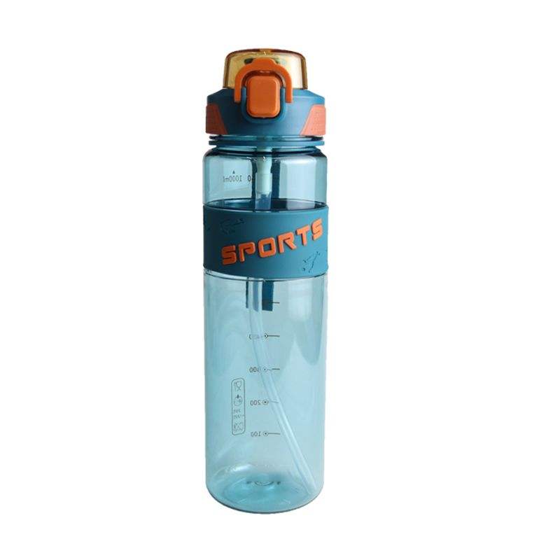 32oz Eco Friendly Wide Mouth with Straw and Handle Rope Portable Plastic Water Bottle Anti-slip Silicone Ring
