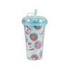 450ml Custom Pattern Straw Coffee Cup Leak Proof Double Wall Plastic Cup