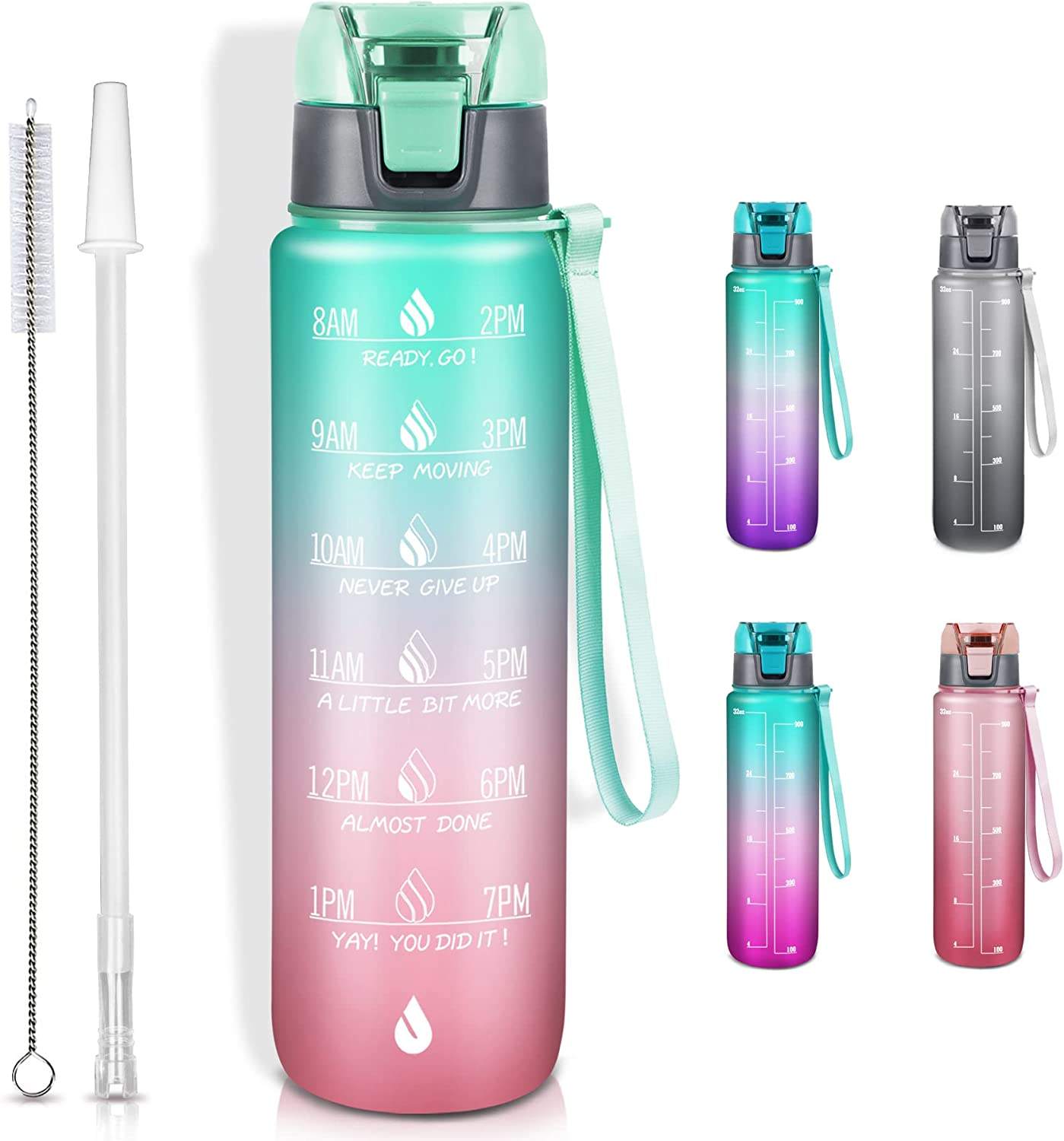 Bpa Free Hot 2025 Gradient Time Marker Sports 32 OZ Water Bottle with Straw Lid
