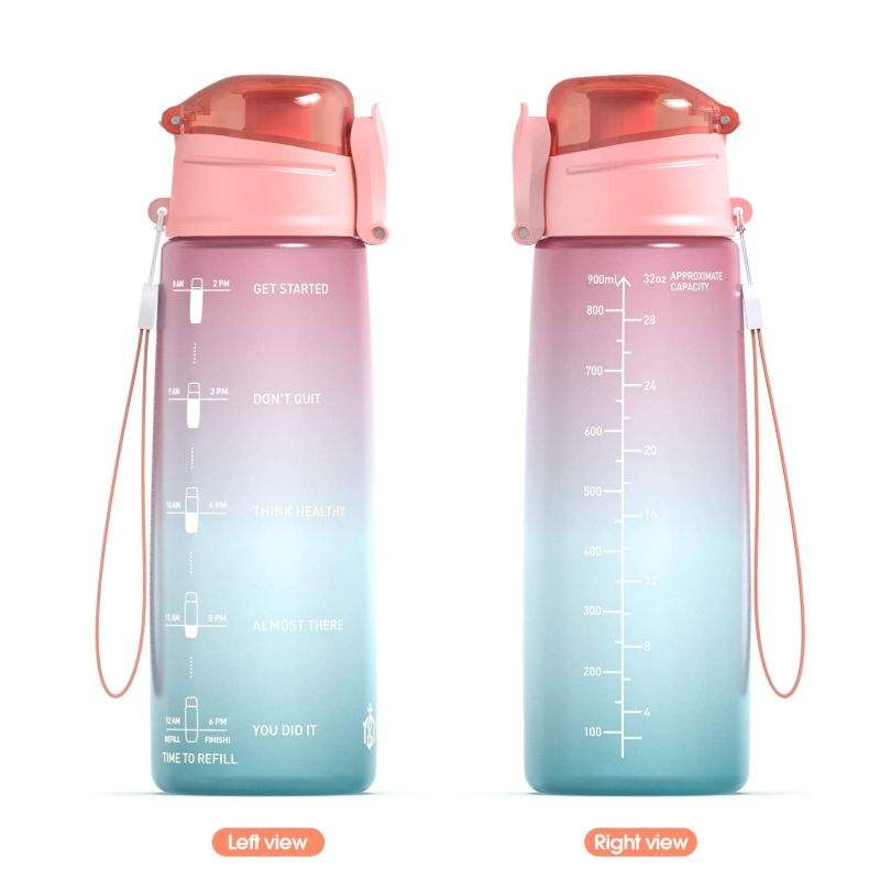 32oz Custom logo for the Button Switch Fitness Plastic Water Cup with clear Scale Lines and a Direct Drinking Spout