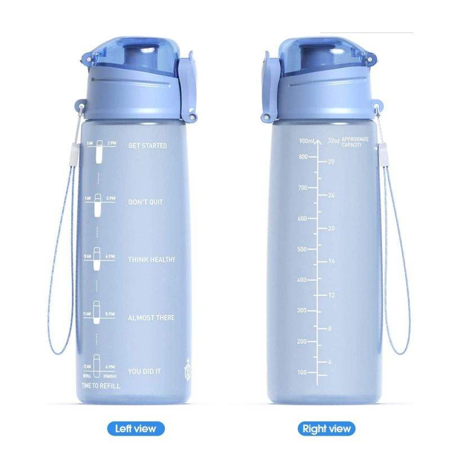 32oz Custom logo for the Button Switch Fitness Plastic Water Cup with clear Scale Lines and a Direct Drinking Spout