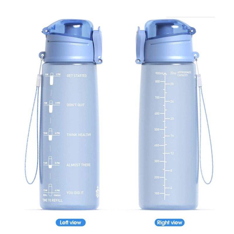 32oz Custom logo for the Button Switch Fitness Plastic Water Cup with clear Scale Lines and a Direct Drinking Spout