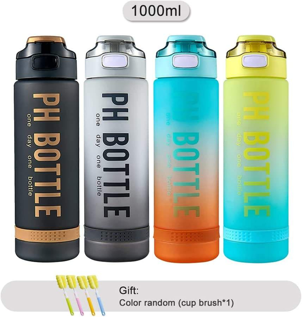 BPA Free 32 Oz Plastic Sports Bottle Leak Proof 1 Liter Motivational Water Bottle with Time Marker