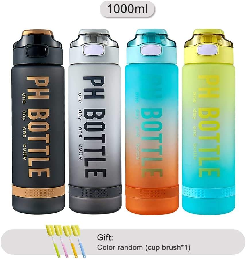 BPA Free 32 Oz Plastic Sports Bottle Leak Proof 1 Liter Motivational Water Bottle with Time Marker
