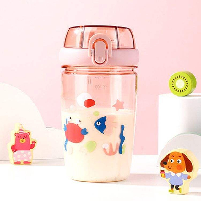 22oz Cute Plastic Water Cup Both Straw and Direct Drinking Spout BPA Free and Equipped with a Children's Carrying Strap