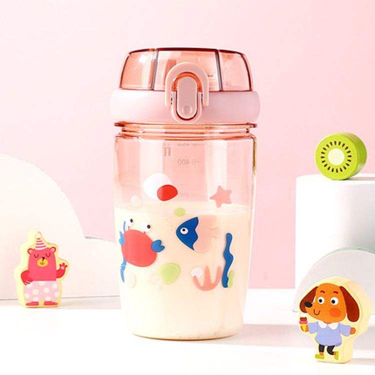 22oz Cute Plastic Water Cup Both Straw and Direct Drinking Spout BPA Free and Equipped with a Children's Carrying Strap
