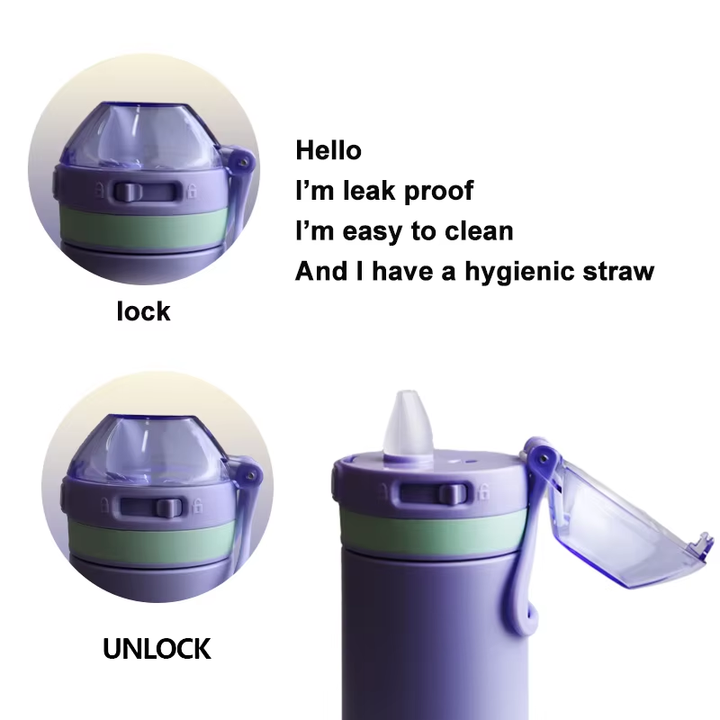 12oz 304 Stainless Steel Straw Lid Cup with Handle Leakproof Vacuum Flask Insulated Bottle