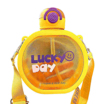 Custom Anti Fall Leak Proof Portable Kawaii Round Flat 700ml Tritan Plastic Water Bottles With Strap Straw for Kids Girl