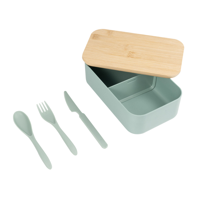1.4L Bamboo Lid Bento Lunch Box Salad Food Storage Container Leakproof Lid with Cutlery Rpet Material Body