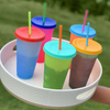 Creative 700ml Plastic Magic Reusable Cold Water Color Changing Cup with Lid and Straw