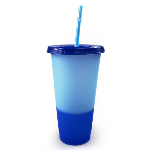 Creative 700ml Plastic Magic Reusable Cold Water Color Changing Cup with Lid and Straw