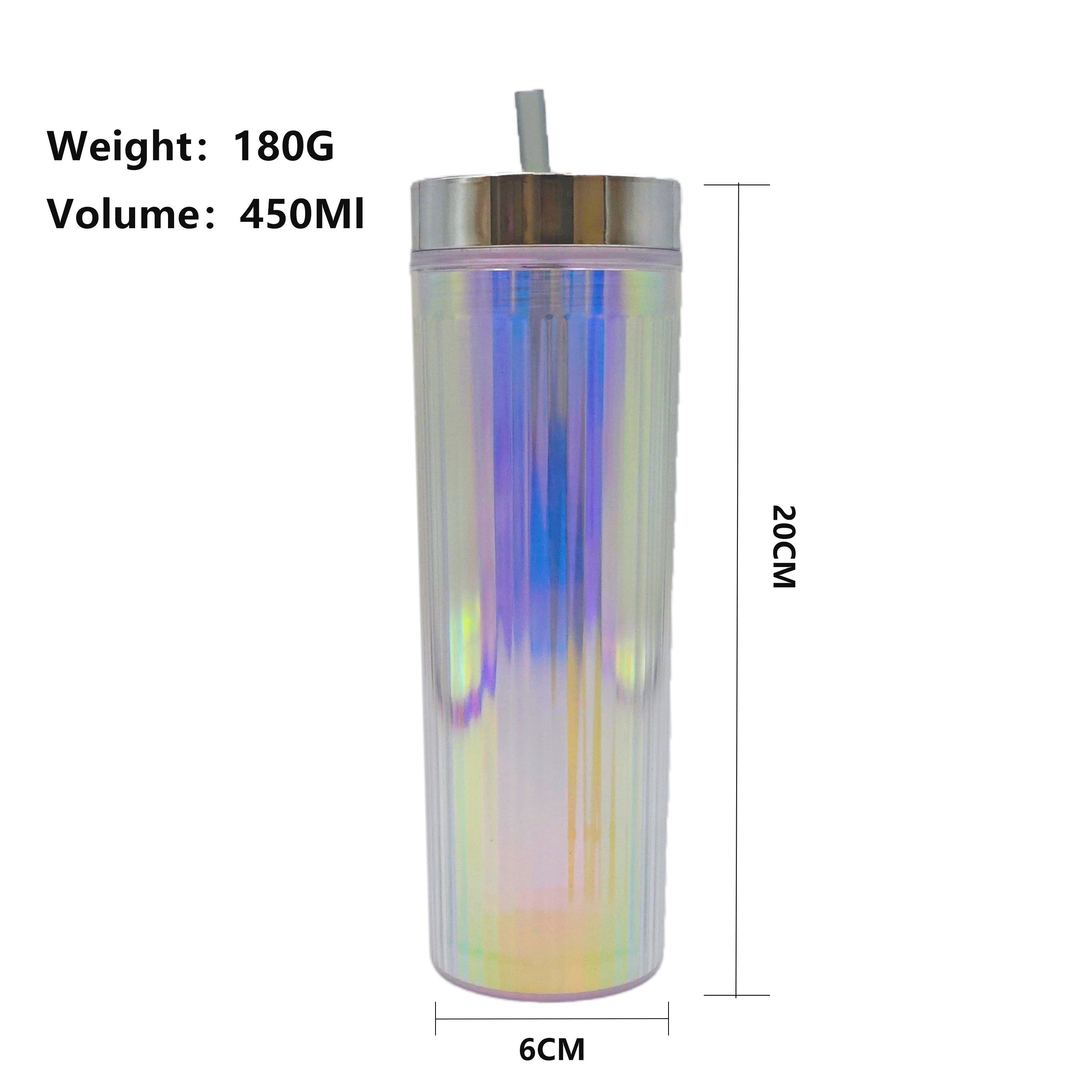 Wholesale Double Layered Cup Wall Plastic Water Cups in the Style of Colorful Glitter Flakes with a Straw Made of AS Material