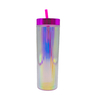 Wholesale Double Layered Cup Wall Plastic Water Cups in the Style of Colorful Glitter Flakes with a Straw Made of AS Material