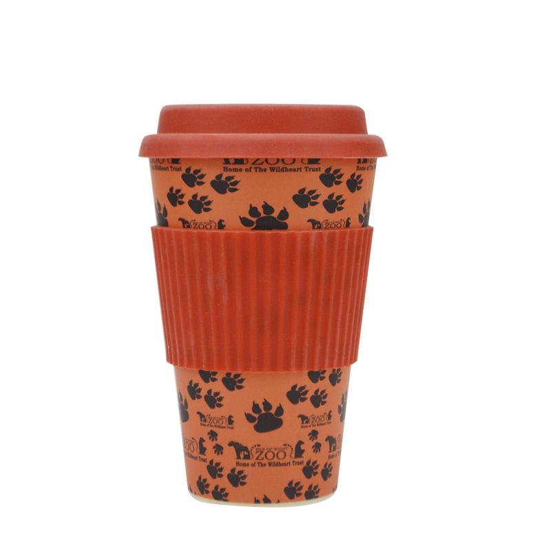 Wholesale BPA Free Reusable Biodegradable Bamboo Fiber Coffee Cup with Silicone Lid