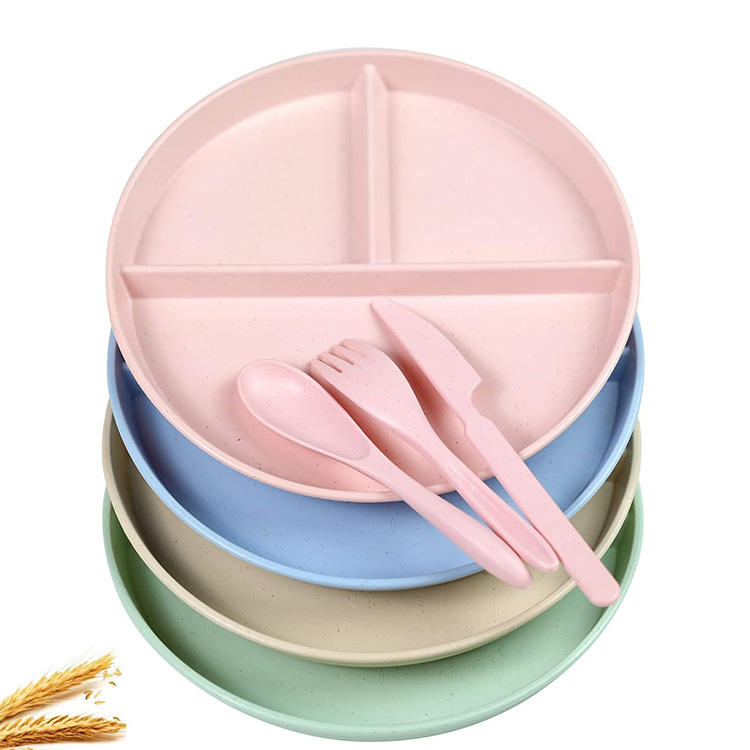 Pratos De Palha De Trigo Infantil Custom Dessert Plates RPET BPA FREE PLASTIC Plates Divided Plate