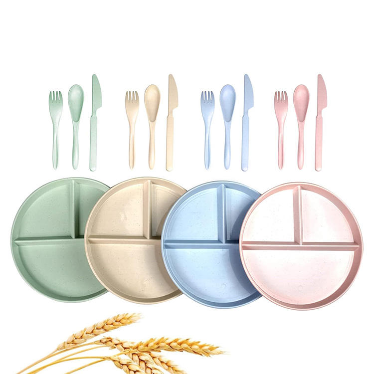 Pratos De Palha De Trigo Infantil Custom Dessert Plates RPET BPA FREE PLASTIC Plates Divided Plate