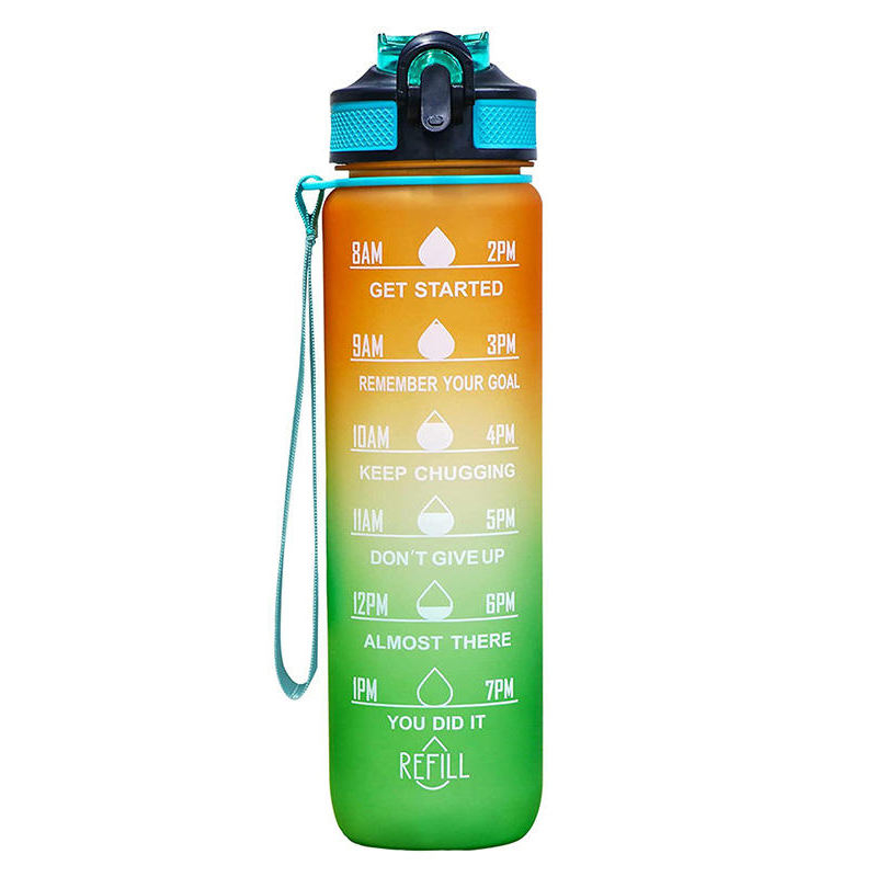 32Oz 32 Oz Portable Outdoor Motivational Plastic Gym Sports Water Bottle 1Liter 1L With Handle Lid Straw