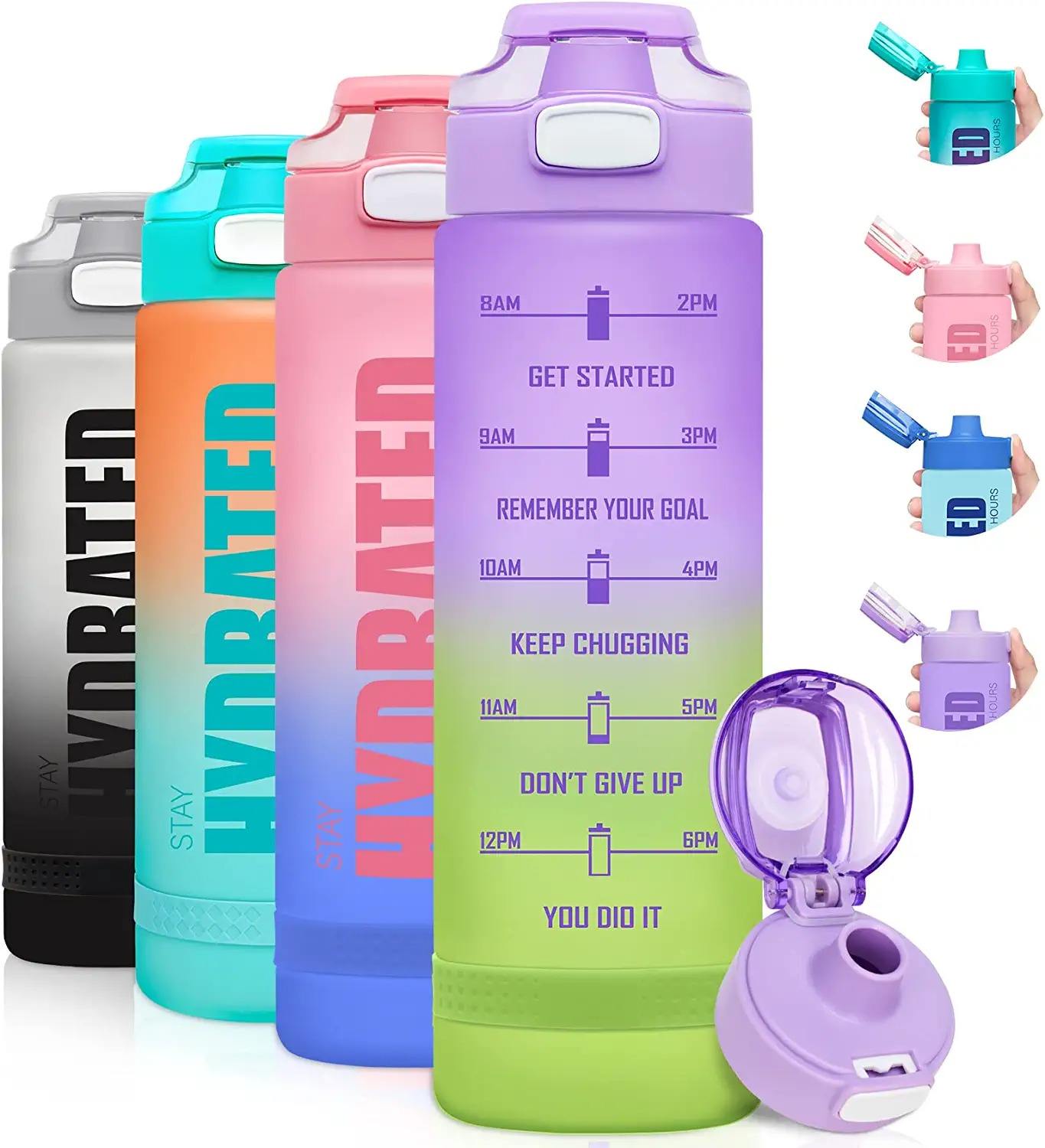 Large Capacity 32oz Portable Plastic GYM Fitness Protein Custom logo Motivational Water Bottle