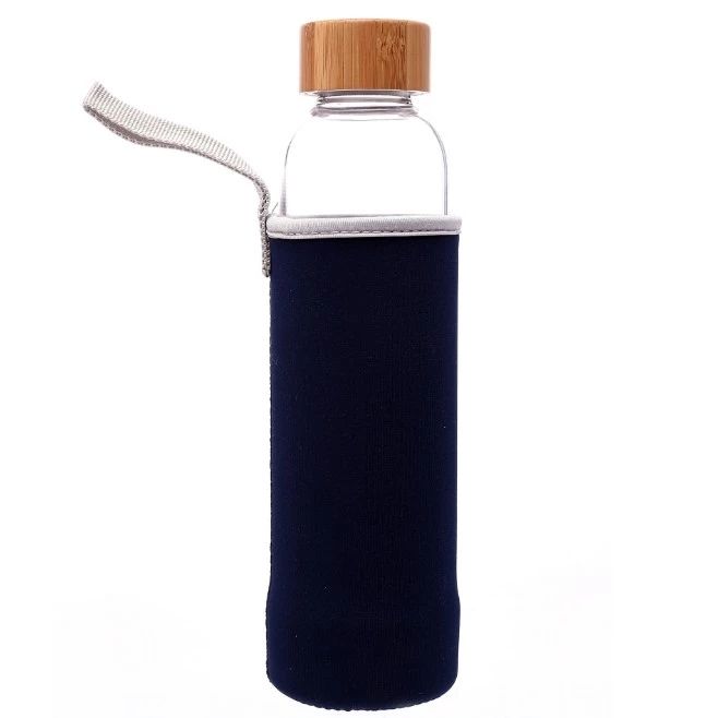 550ml Custom Log Bamboo Lid Fabric Sleeve Glass Water Bottle with Tea Infuser