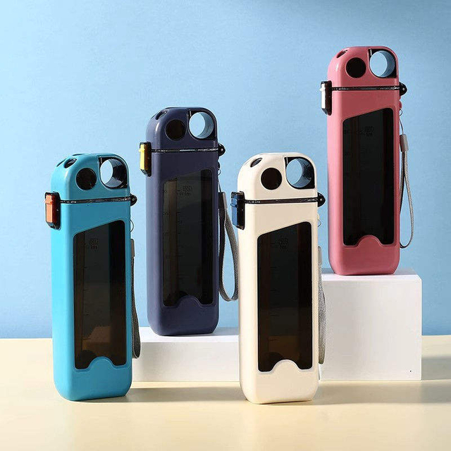 High Quality 350Ml Personalised Small Flat Plastic Water Drink Bottle With Straw Capacity Scale