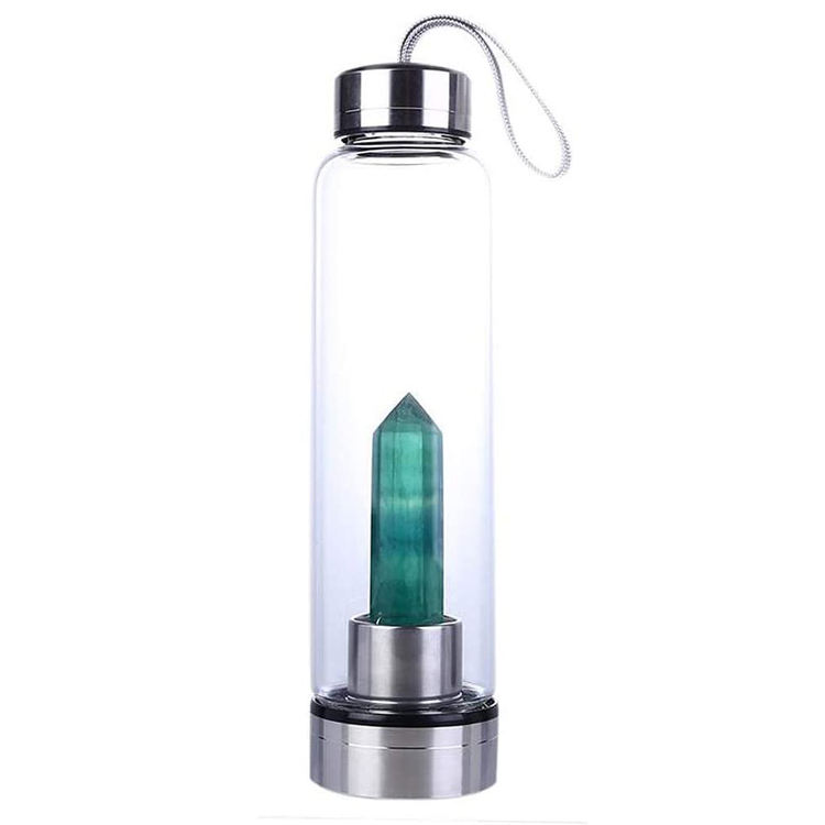 High Quality Elixir Amethyst Quartz Stones Drinking Bottle Natural Crystal Glass Water Bottle with String