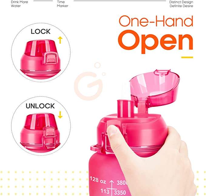2.2L 64OZ Plastic Water Bottle Large Wide Mouth Leakproof Durable BPA Free Motivational Fitness Sports