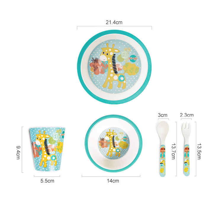 Eco-friendly Biodegradable 5pcs Bamboo Fiber Kids Dinner Set Tableware Baby Dinnerware Sets