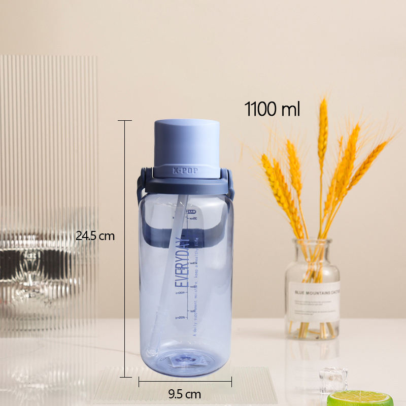 1100Mml 1.1L Big Capacity Leakproof Motivational Plastic Fitness Sports Water Drink Bottle