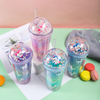 Hot Sell Plastic Straw Cup Creative Flash Powder Summer Ice Cup Student Lovers Christmas Gifts With Straw