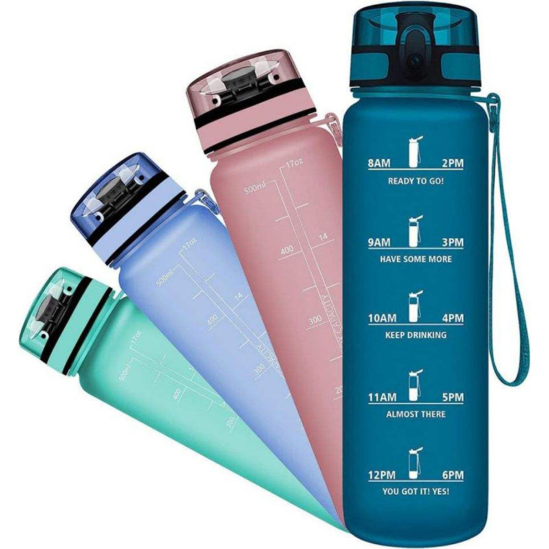 High Quality 32Oz Leak Proof Wide Mouth Motivational Plastic Water Bottle With Time Marker Filter Strap