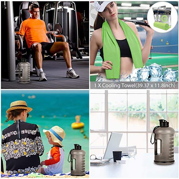 Half Gallon Big Water Bottle, 3.7 L Large Leak Proof Sports Jug with Handle,Huge BPA Free PETG Plastic Wide Mouth
