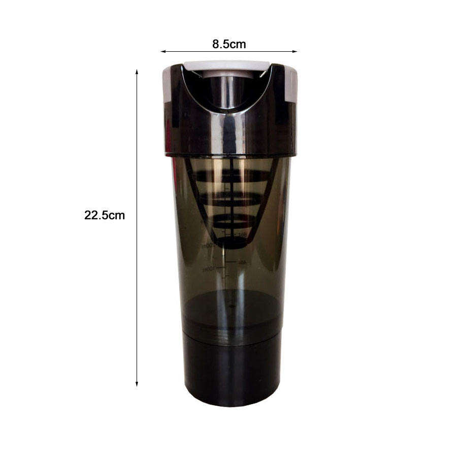 600Ml Wide Mouth Clear Motivational Plastic Protein Sports Shaker Water Bottle With Pill Box Capacity Scale