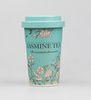 Eco-friendly BPA Free RPET 400ml Custom Pattern Reusable Coffee Cup with Lid Bamboo Fiber Mug with Silicone Sleeve