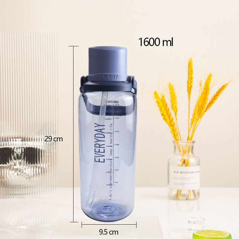 Large Capacity 1600ml Portable Sports Reusable Gym Drinking Cup Bpa Free Plastic Water Bottle with Time Marker