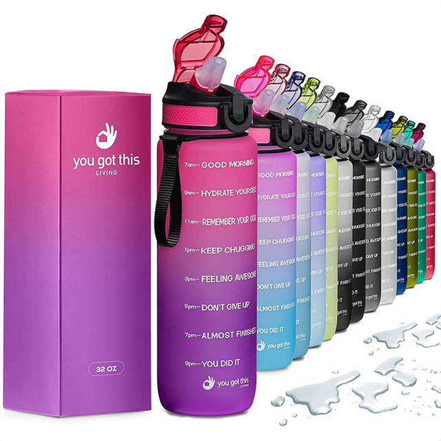 Botella Para Agua 1Litro Bottles With Straw With Custom Logo Wide Mouth Plastic 32Oz Sports Water Bottle