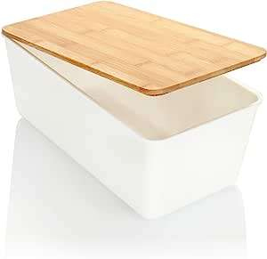 Rpet Recycle Plastic Bread Bin With Bamboo Lid and Bamboo Lid Can Be Used As a Chopping Board,Easy Care Storage Box for Food