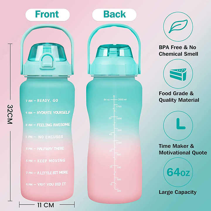 Garrafa Agua 2 L Botella De Agua De 64 Oz Wholesale Brief 2 Litre Push Button Drink Plastic Water Bottle