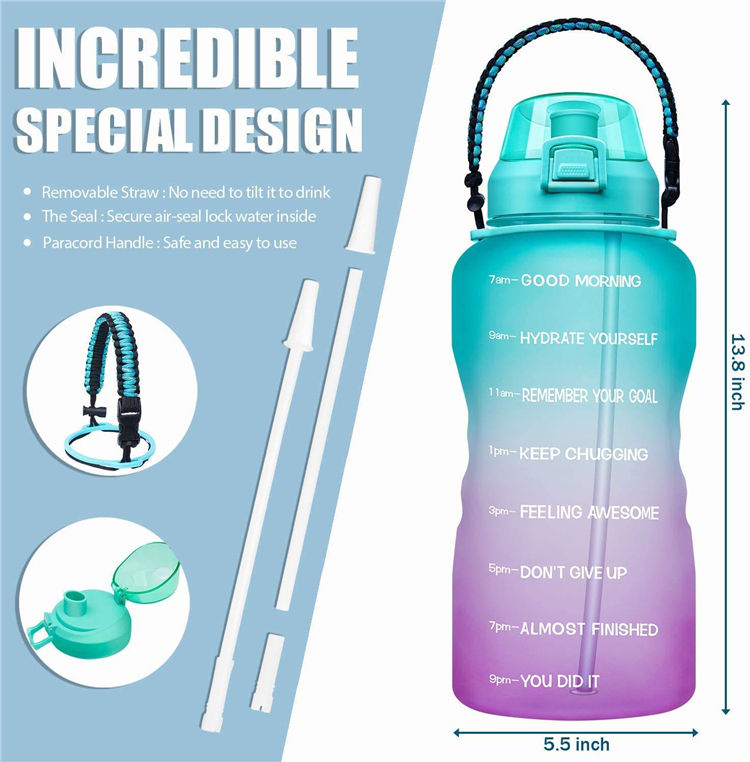 128oz 1 Gallon Botella De Agua Motivational Gym Plastic Water Bottles With Handle Custom Logo