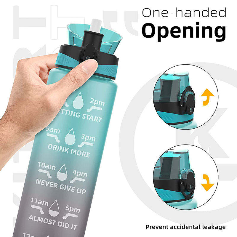 1000Mls Wide Mouth Bottles Motivational Plastic Gym Sports Water Bottle With Straw Time Marker