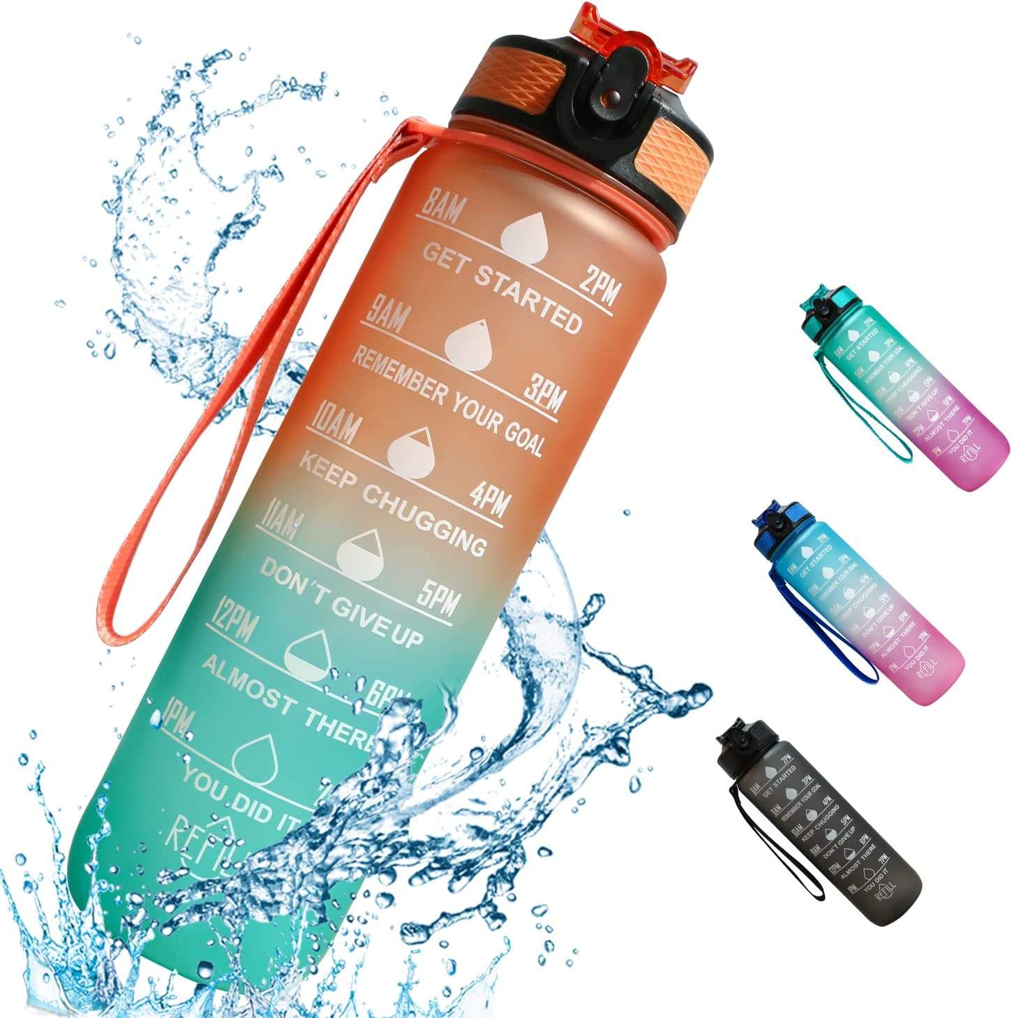 Cheap Frosted 1 Liter Sports Gym 32 OZ Motivational Custom Logo Tritan Plastic Water Bottle With Time Marker
