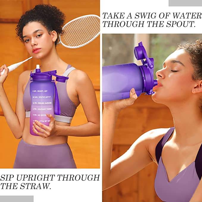Wholesale 2 Liter Large Capacity Gallon Fitness Sports Motivational Plastic Water Bottle with Time Marker and Straw