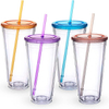24oz Bpa Free Plastic Tumbler with Straw and Lid Double Walled clear Plastic Tumbler with Straw