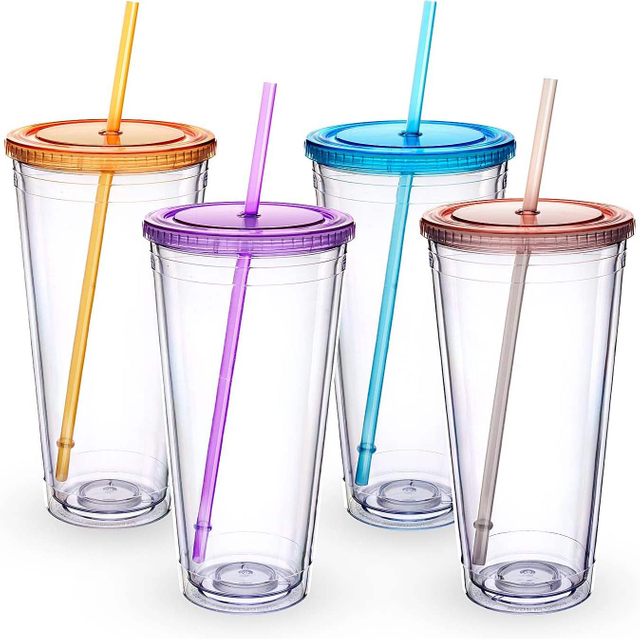 24oz Bpa Free Plastic Tumbler with Straw and Lid Double Walled clear Plastic Tumbler with Straw