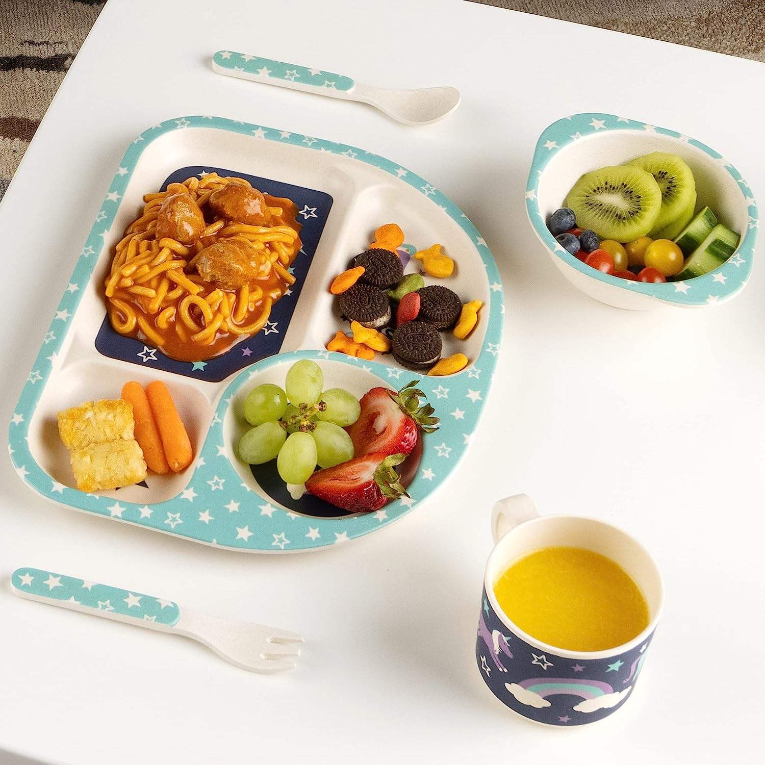 Hot Sales Children's Divided Plates Portion 4 Compartment Diet Plate with Cup Bowl Spoon and Fork
