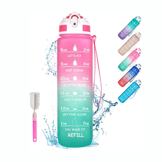 High Quality Eco Friendly Gradient Color Bpa Free 32Oz Tritan Sport Motivational Plastic Water Bottles for Adults