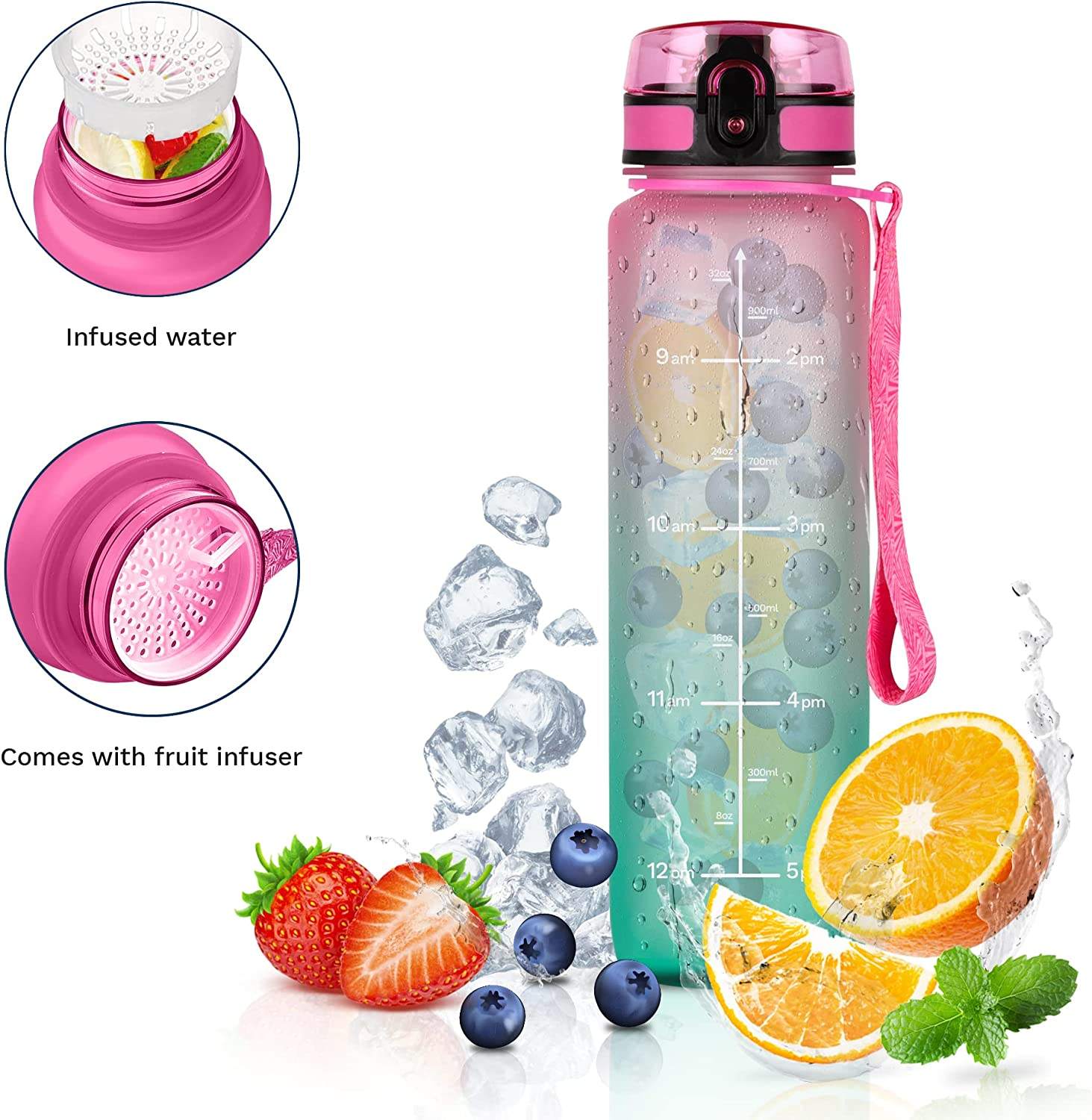 1 Litre Water Bottle Sports Motivational Water Bottle with Time Markings