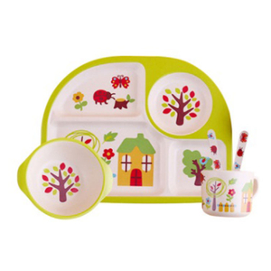 Eco-friendly Bamboo Fiber Dinner Kids Eating Plate Tableware Sets