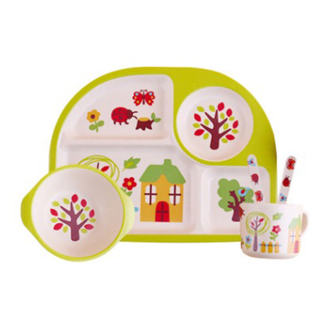 Eco-friendly Bamboo Fiber Dinner Kids Eating Plate Tableware Sets