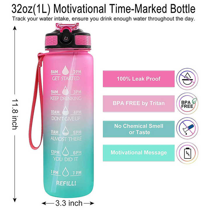 Logo Personalise De Bouteille Deau 1000Ml 1 Litre Large Outdoor Sports Water Bottle With Straw