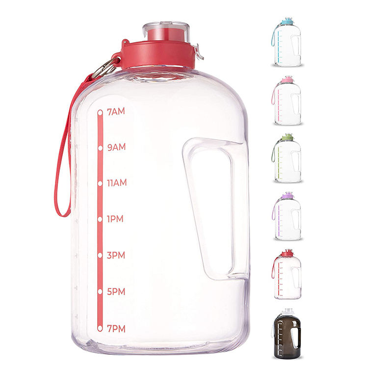1 Gallon Portable Transparent Bottles Plastic Sports Water Bottle With Straw Handle